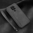 For Huawei nova 5i Pro Lamba Skin Feel Leather Back Phone Case with Strap(Dark Grey) - 1