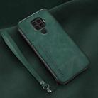 For Huawei nova 5i Pro Lamba Skin Feel Leather Back Phone Case with Strap(Deep Green) - 1