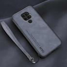 For Huawei nova 5i Pro Lamba Skin Feel Leather Back Phone Case with Strap(Blue) - 1