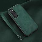For Huawei nova 7 Lamba Skin Feel Leather Back Phone Case with Strap(Deep Green) - 1
