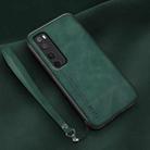 For Huawei nova 7 Pro Lamba Skin Feel Leather Back Phone Case with Strap(Deep Green) - 1
