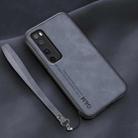 For Huawei nova 7 Pro Lamba Skin Feel Leather Back Phone Case with Strap(Blue) - 1