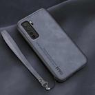 For Huawei nova 7 SE Lamba Skin Feel Leather Back Phone Case with Strap(Blue) - 1