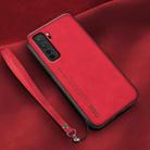 For Huawei nova 7 SE Lamba Skin Feel Leather Back Phone Case with Strap(Red) - 1