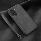 For Huawei nova 10 Pro Lamba Skin Feel Leather Back Phone Case with Strap(Dark Grey) - 1