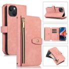 For iPhone 14 Dream 9-Card Wallet Zipper Bag Leather Phone Case(Pink) - 1