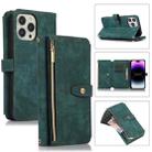 For iPhone 14 Pro Dream 9-Card Wallet Zipper Bag Leather Phone Case(Green) - 1