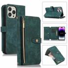 For iPhone 14 Pro Max Dream 9-Card Wallet Zipper Bag Leather Phone Case(Green) - 1