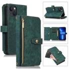 For iPhone 13 Dream 9-Card Wallet Zipper Bag Leather Phone Case(Green) - 1