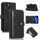 For iPhone 13 Dream 9-Card Wallet Zipper Bag Leather Phone Case(Black) - 1