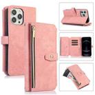 For iPhone 12 Pro Dream 9-Card Wallet Zipper Bag Leather Phone Case(Pink) - 1