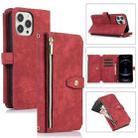 For iPhone 12 Pro Max Dream 9-Card Wallet Zipper Bag Leather Phone Case(Red) - 1