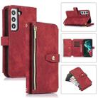 For Samsung Galaxy S21+ 5G Dream 9-Card Wallet Zipper Bag Leather Phone Case(Red) - 1