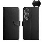 For Honor 80 Pro HT02 Genuine Leather Fingerprint-proof Flip Phone Case(Black) - 1