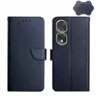 For Honor 80 Pro HT02 Genuine Leather Fingerprint-proof Flip Phone Case(Blue) - 1