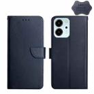 For Honor 80 SE HT02 Genuine Leather Fingerprint-proof Flip Phone Case(Blue) - 1