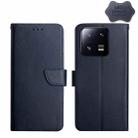 For Xiaomi 13 HT02 Genuine Leather Fingerprint-proof Flip Phone Case(Blue) - 1