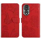 For Honor 80 HT03 Skin Feel Butterfly Embossed Flip Leather Phone Case(Red) - 1