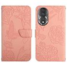 For Honor 80 HT03 Skin Feel Butterfly Embossed Flip Leather Phone Case(Pink) - 1