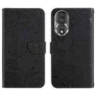 For Honor 80 HT03 Skin Feel Butterfly Embossed Flip Leather Phone Case(Black) - 1