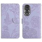 For Honor 80 HT03 Skin Feel Butterfly Embossed Flip Leather Phone Case(Purple) - 1