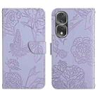 For Honor 80 Pro HT03 Skin Feel Butterfly Embossed Flip Leather Phone Case(Purple) - 1