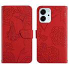 For Honor 80 SE HT03 Skin Feel Butterfly Embossed Flip Leather Phone Case(Red) - 1