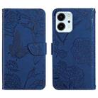 For Honor 80 SE HT03 Skin Feel Butterfly Embossed Flip Leather Phone Case(Blue) - 1