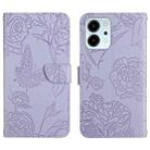 For Honor 80 SE HT03 Skin Feel Butterfly Embossed Flip Leather Phone Case(Purple) - 1