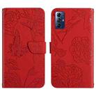 For Motorola Moto G Play 2023 HT03 Skin Feel Butterfly Embossed Flip Leather Phone Case(Red) - 1