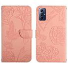 For Motorola Moto G Play 2023 HT03 Skin Feel Butterfly Embossed Flip Leather Phone Case(Pink) - 1