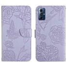 For Motorola Moto G Play 2023 HT03 Skin Feel Butterfly Embossed Flip Leather Phone Case(Purple) - 1