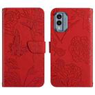 For Nokia X30 HT03 Skin Feel Butterfly Embossed Flip Leather Phone Case(Red) - 1