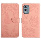 For Nokia X30 HT03 Skin Feel Butterfly Embossed Flip Leather Phone Case(Pink) - 1