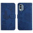 For Nokia X30 HT03 Skin Feel Butterfly Embossed Flip Leather Phone Case(Blue) - 1