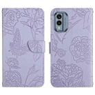 For Nokia X30 HT03 Skin Feel Butterfly Embossed Flip Leather Phone Case(Purple) - 1