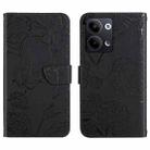 For OPPO Reno9 / Reno9 Pro HT03 Skin Feel Butterfly Embossed Flip Leather Phone Case(Black) - 1