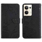 For OPPO Reno9 Pro+ HT03 Skin Feel Butterfly Embossed Flip Leather Phone Case(Black) - 1