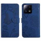 For Xiaomi 13 HT03 Skin Feel Butterfly Embossed Flip Leather Phone Case(Blue) - 1