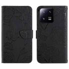 For Xiaomi 13 HT03 Skin Feel Butterfly Embossed Flip Leather Phone Case(Black) - 1