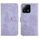 For Xiaomi 13 HT03 Skin Feel Butterfly Embossed Flip Leather Phone Case(Purple) - 1