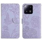 For Xiaomi 13 Pro HT03 Skin Feel Butterfly Embossed Flip Leather Phone Case(Purple) - 1