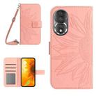 For Honor 80 HT04 Skin Feel Sun Flower Embossed Flip Leather Phone Case with Lanyard(Pink) - 1