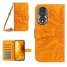 For Honor 80 HT04 Skin Feel Sun Flower Embossed Flip Leather Phone Case with Lanyard(Yellow) - 1
