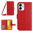 For Honor 80 SE HT04 Skin Feel Sun Flower Embossed Flip Leather Phone Case with Lanyard(Red) - 1