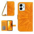 For Honor 80 SE HT04 Skin Feel Sun Flower Embossed Flip Leather Phone Case with Lanyard(Yellow) - 1