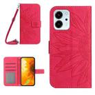 For Honor 80 SE HT04 Skin Feel Sun Flower Embossed Flip Leather Phone Case with Lanyard(Rose Red) - 1