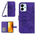 For Honor 80 SE HT04 Skin Feel Sun Flower Embossed Flip Leather Phone Case with Lanyard(Dark Purple) - 1