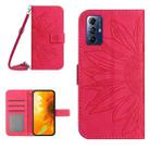 For Motorola Moto G Play 2023 HT04 Skin Feel Sun Flower Embossed Flip Leather Phone Case with Lanyard(Rose Red) - 1