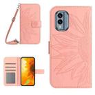 For Nokia X30 HT04 Skin Feel Sun Flower Embossed Flip Leather Phone Case with Lanyard(Pink) - 1